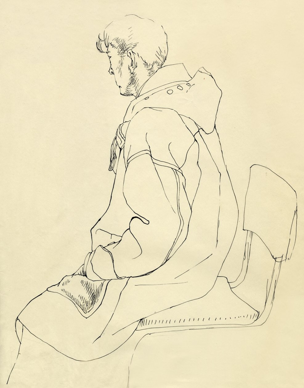 Uomo seduto in cappotto di lana, c. 1952 da Shirley Markham