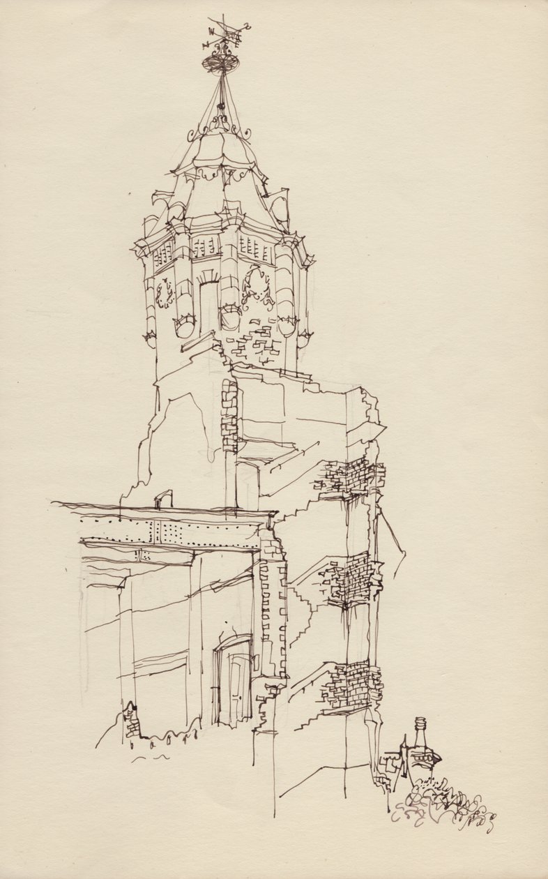 Torre di edificio in rovina, ca. 1950 da Shirley Markham