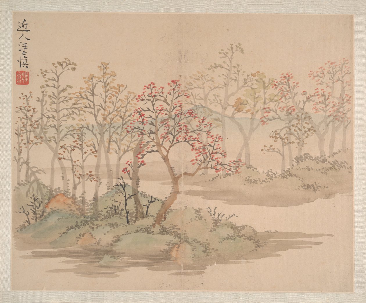 Paesaggi e fiori, datato 1745 (album di otto dipinti; inchiostro e colore su carta) da Shishen Wang
