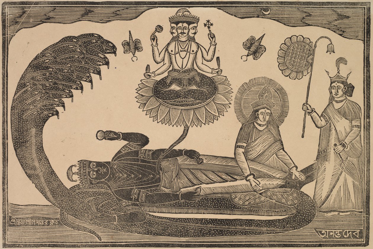 Anantasayan (Vishnu reclinato sul serpente Ananta) da Shri Gobinda Chandra Roy