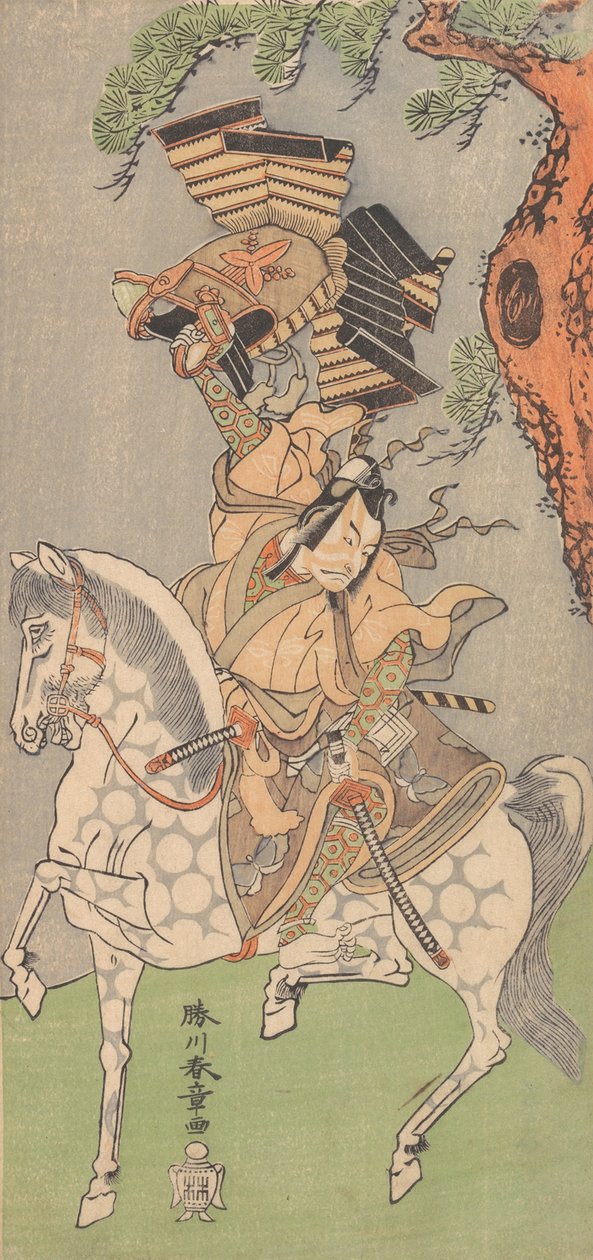 Ichikawa Danjuro V come guerriero a cavallo di un cavallo grigio maculato, 1771 da Shunsho