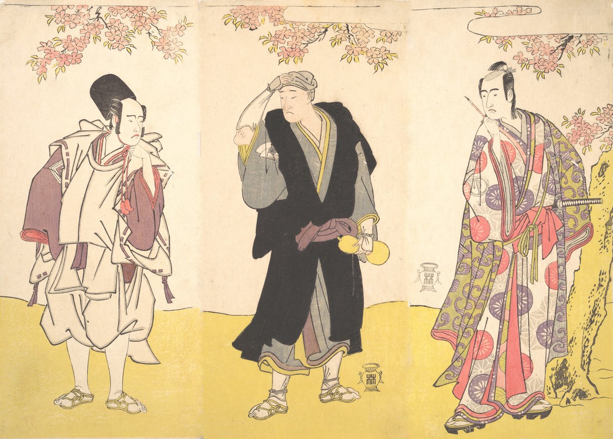 Attori Kabuki Ichikawa Yaozo III, Onoe Matsusuke I, e Sawamura Sojuro III, 11° mese, 1786 da Shunsho