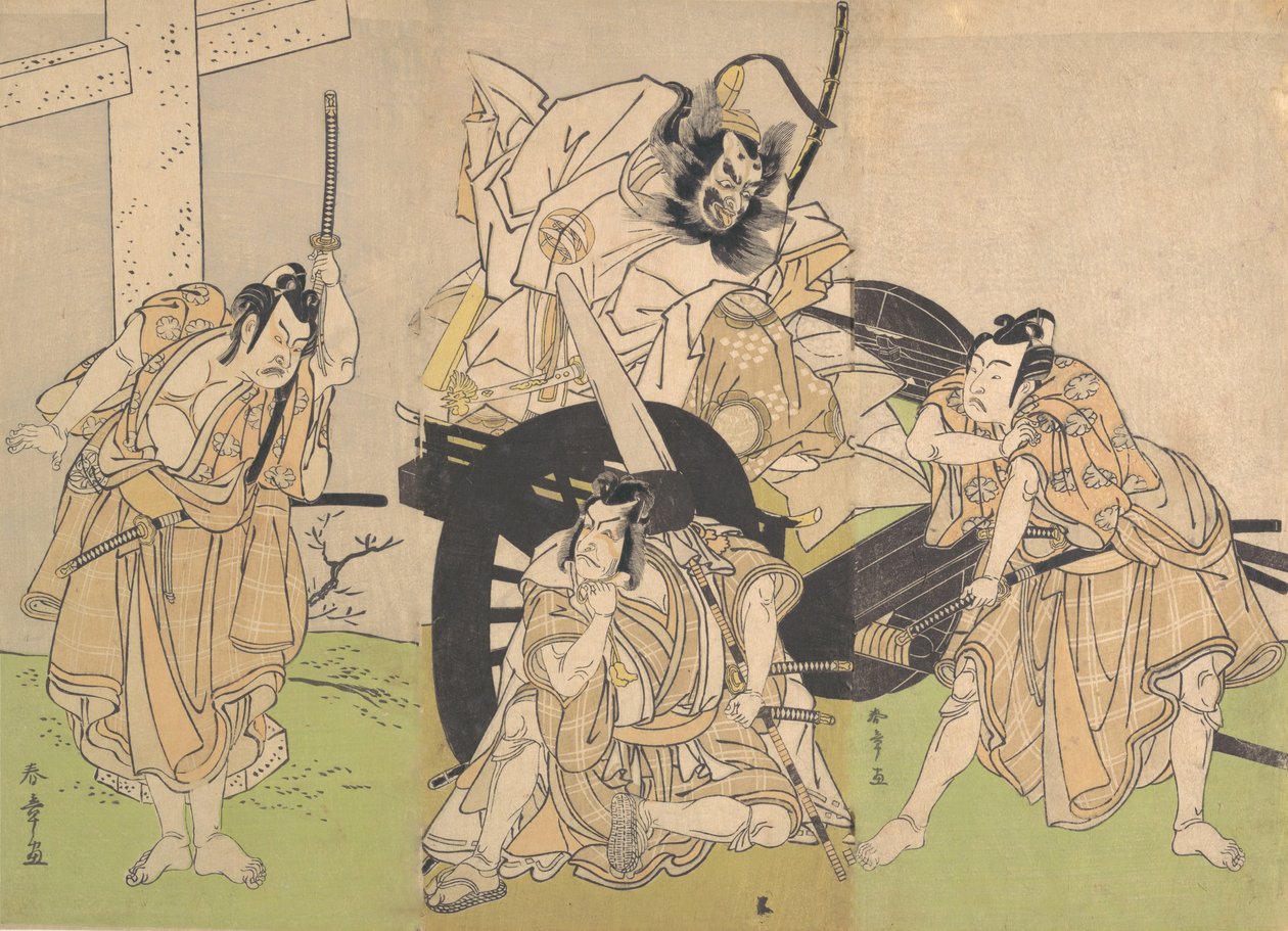 Attori kabuki Ichikawa Yaozo II, Nakajima Mihoemon II, Ichikawa Ebizo III da Shunsho