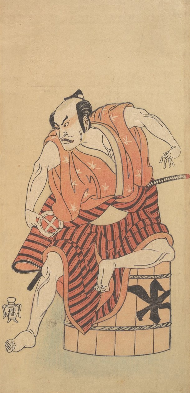 Il terzo Otani Hiroemon come un Otokodate seduto su una vasca rovesciata, 1768 o 1769 da Shunsho