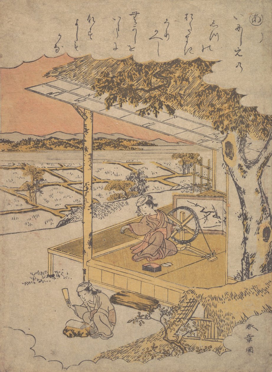 Donna sulla veranda, filatura, XVIII secolo da Shunsho