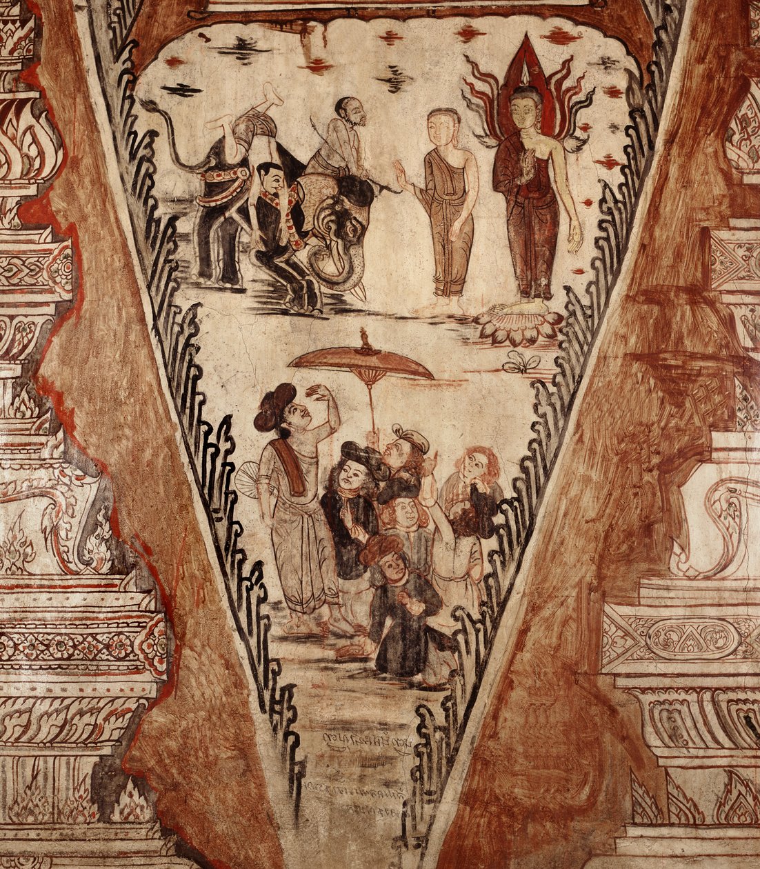 (dettaglio) di un murale - Buddha confonde gli eretici, 1734 da Siamese School