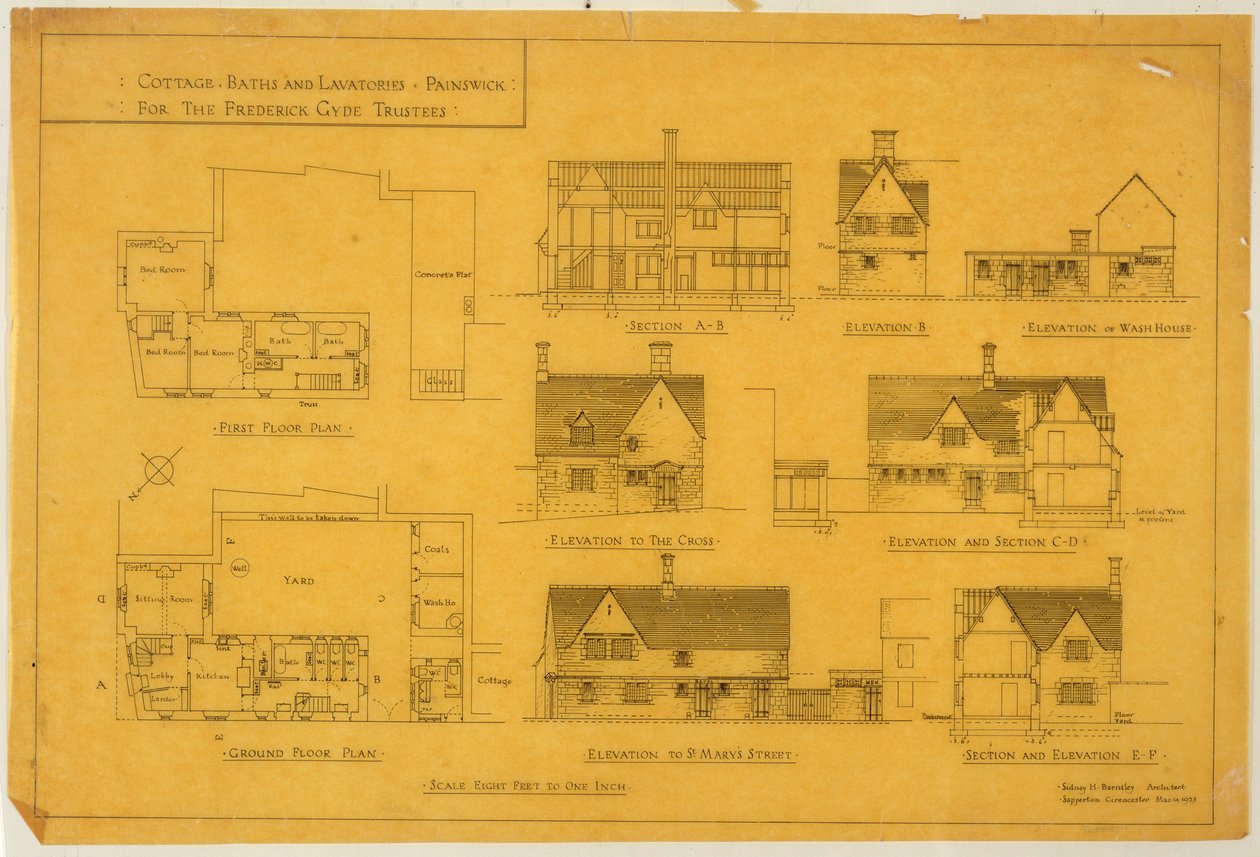 Cottage, Bagni e Lavatoi - Painswick, per i Fiduciari di Frederick Gyde, 14 marzo 1923 da Sidney Barnsley