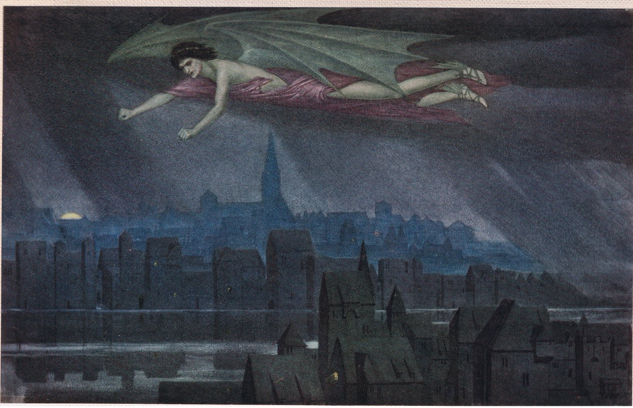 Lucifero che vola sopra la città. 