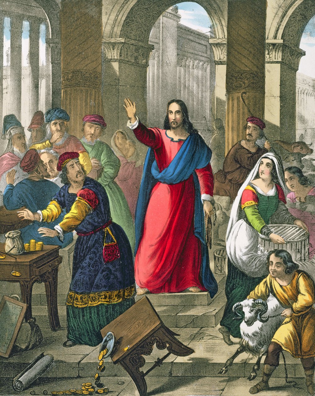 Cristo purifica il tempio, da una bibbia stampata da Edward Gover, 1870 da Siegfried Detler Bendixen
