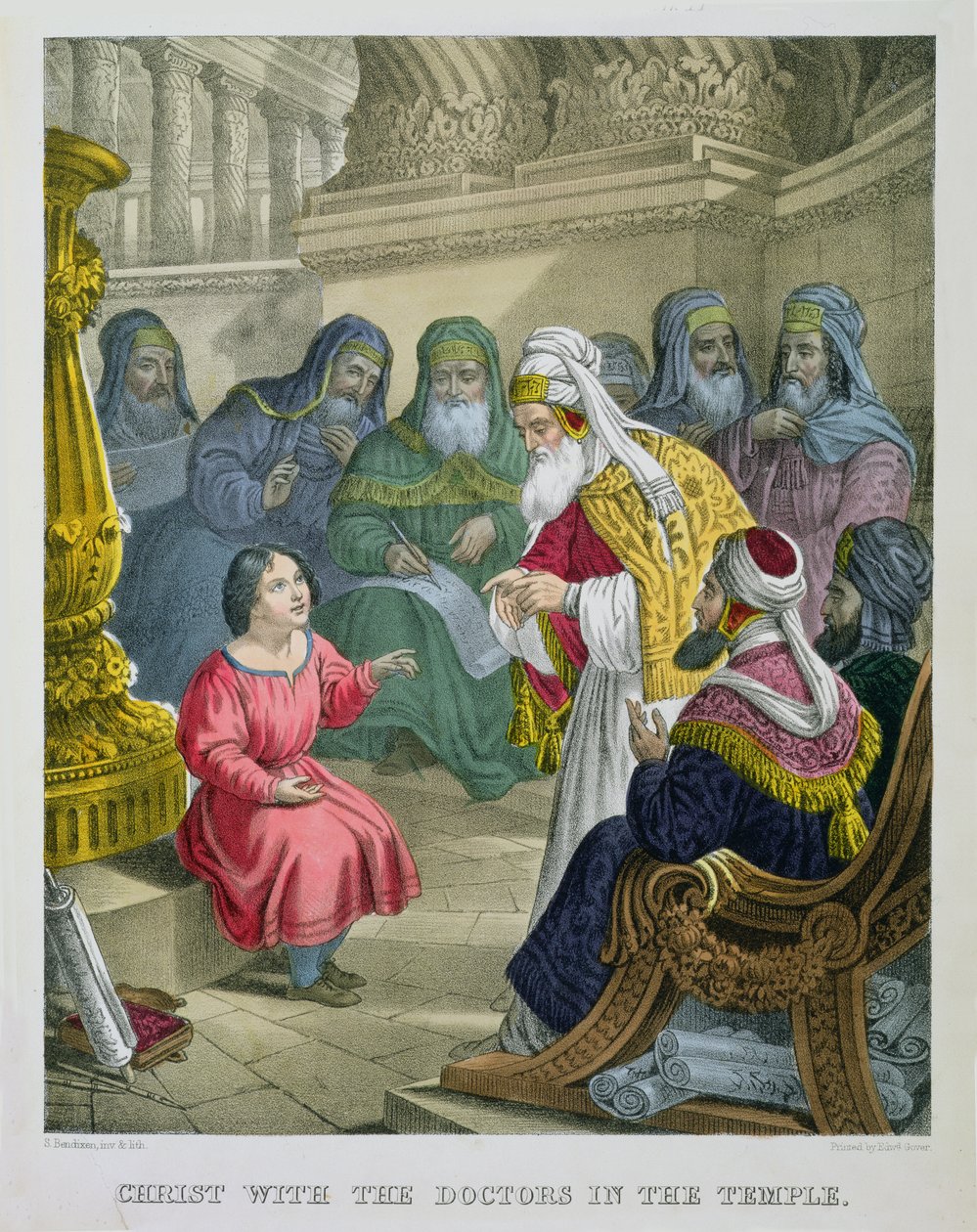 Cristo con i dottori nel tempio, da una bibbia stampata da Edward Gover, 1870 da Siegfried Detler Bendixen