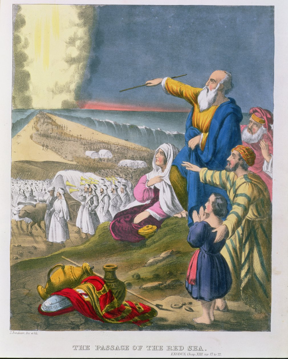Mosè divide il Mar Rosso, da una bibbia stampata da Edward Gover, 1870 da Siegfried Detler Bendixen