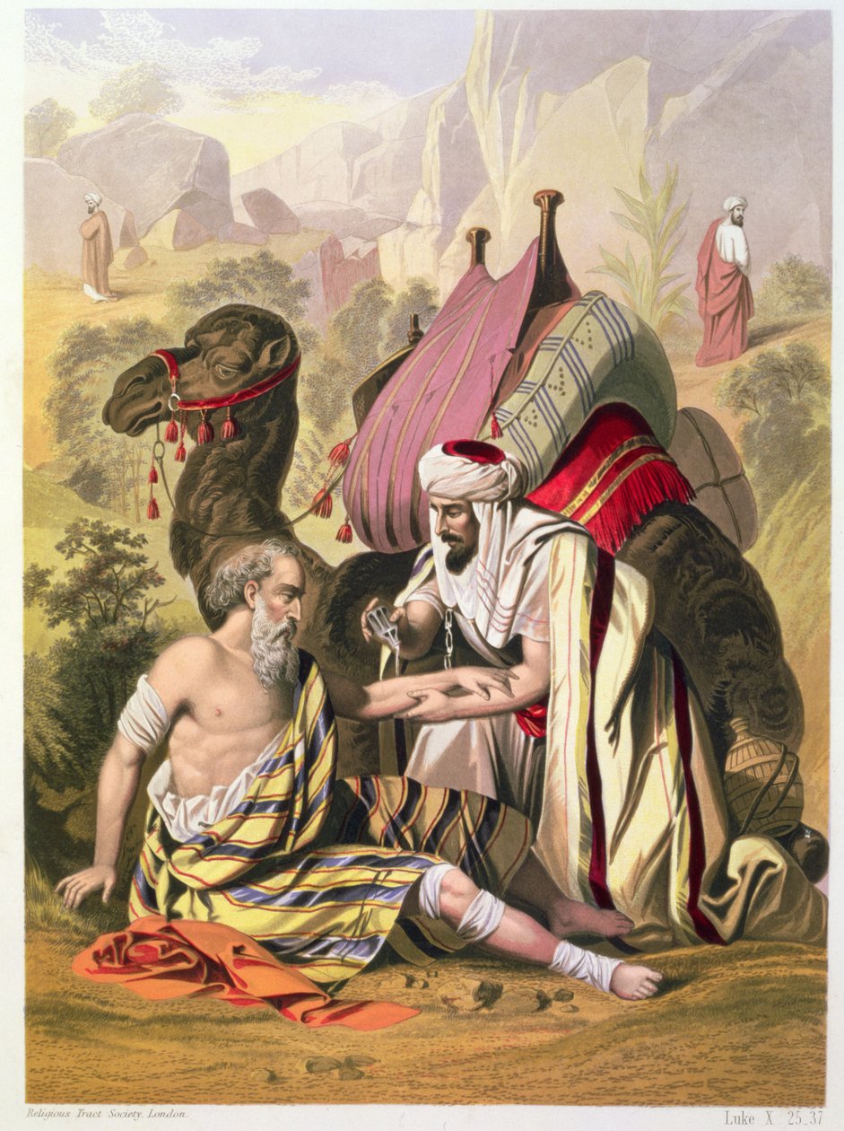 Il Buon Samaritano, da una bibbia stampata da Edward Gover, 1870 da Siegfried Detler Bendixen