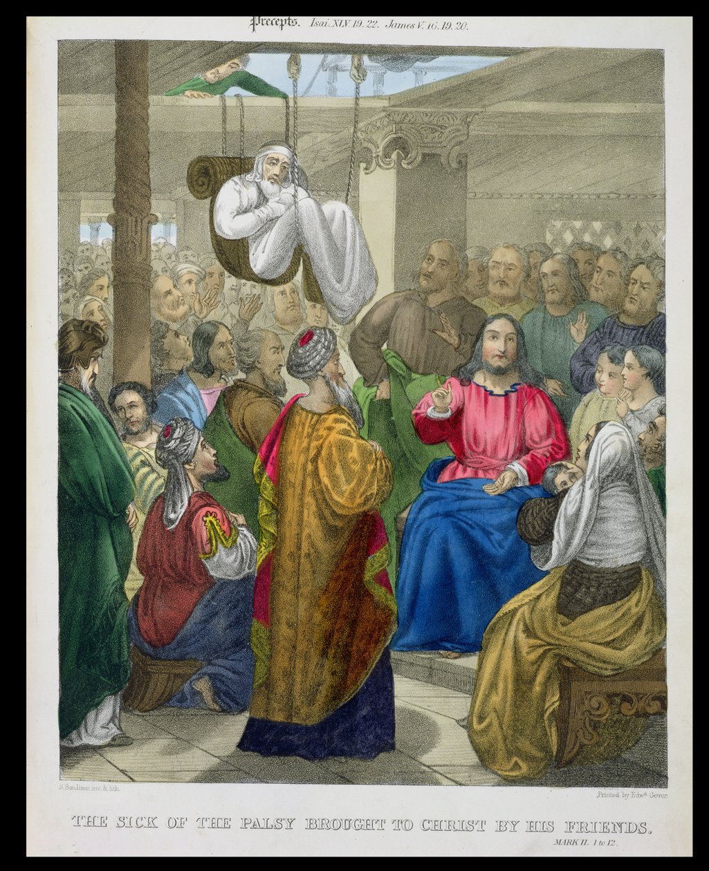 Il paralitico portato da Cristo dai suoi amici, da una bibbia stampata da Edward Gover, 1870 da Siegfried Detler Bendixen