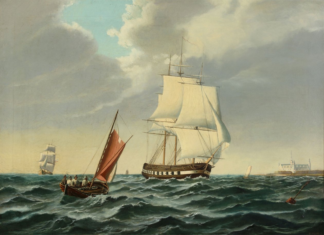 Nave da guerra in uscita con Kronborg a sinistra da Siegfried Hass
