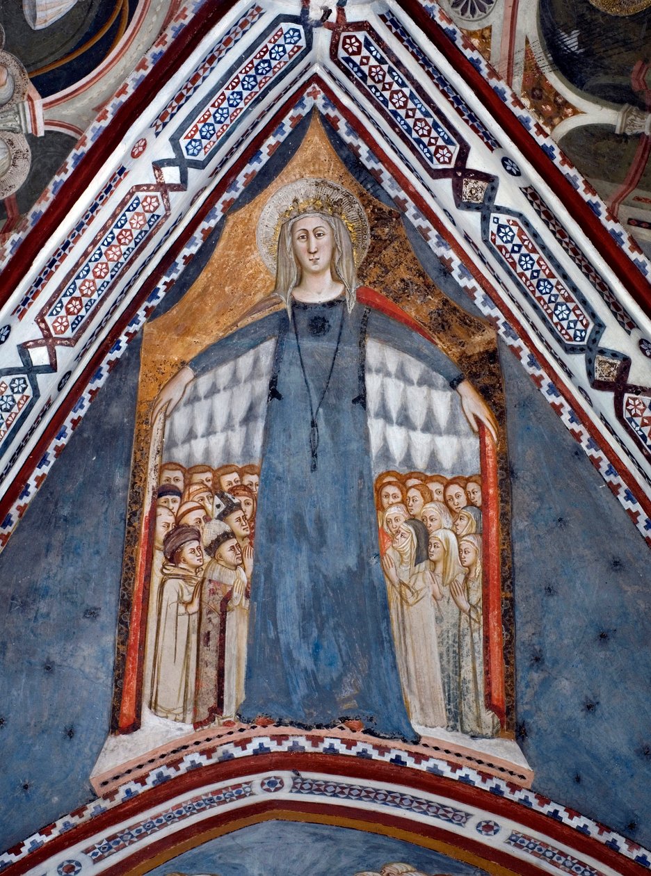 Rappresentazione della Vergine Maria Madre della Chiesa. Affresco della Cappella della Vergine realizzato dalla Scuola di Siena del XIV secolo - Monastero di San Benedetto (Sacro Speco), Subiaco (Roma), Italia da Sienese School
