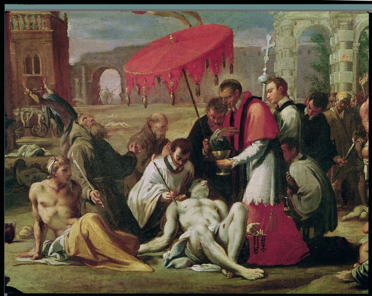 San Carlo Borromeo (1538-84) che amministra il sacramento alle vittime della peste nel 1576 (dettaglio) da Sigismondo Caula