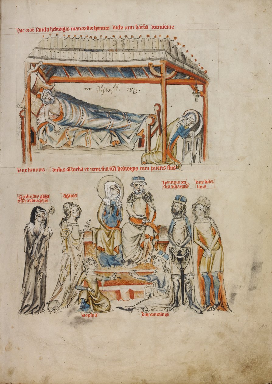 Heinrich Dormiente e Santa Edvige in Preghiera; Heinrich e Santa Edvige con i loro Figli, 1353 da Silesian School Silesian School