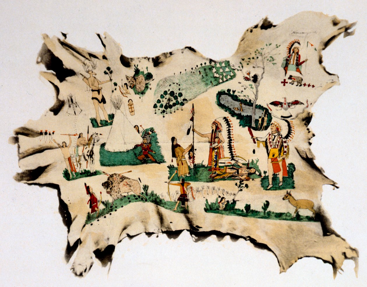 Pittura dei nativi americani su pelle di animale, XIX secolo da Silver Horn