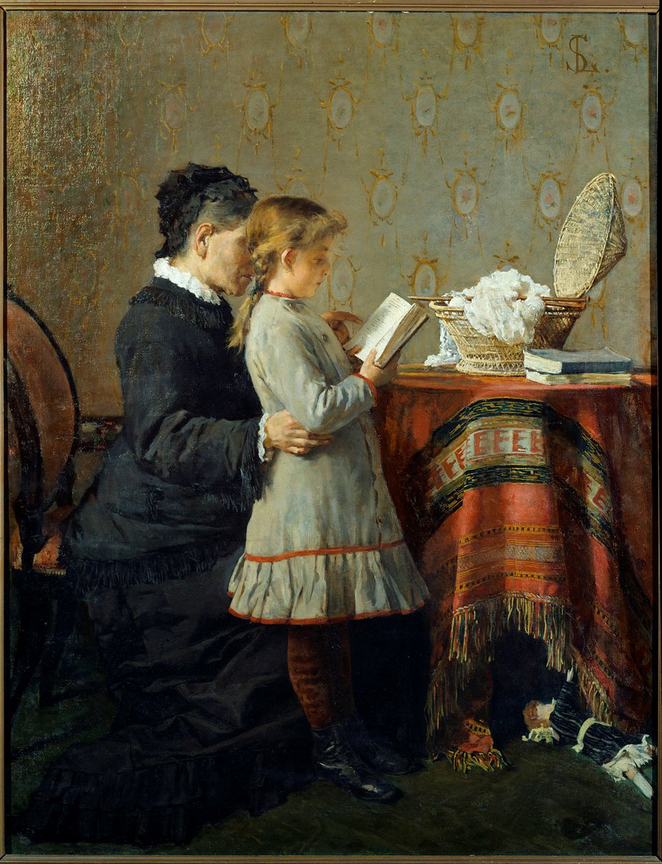 Lezione di lettura. Una bambina impara a leggere con una tata da Silvestro Lega