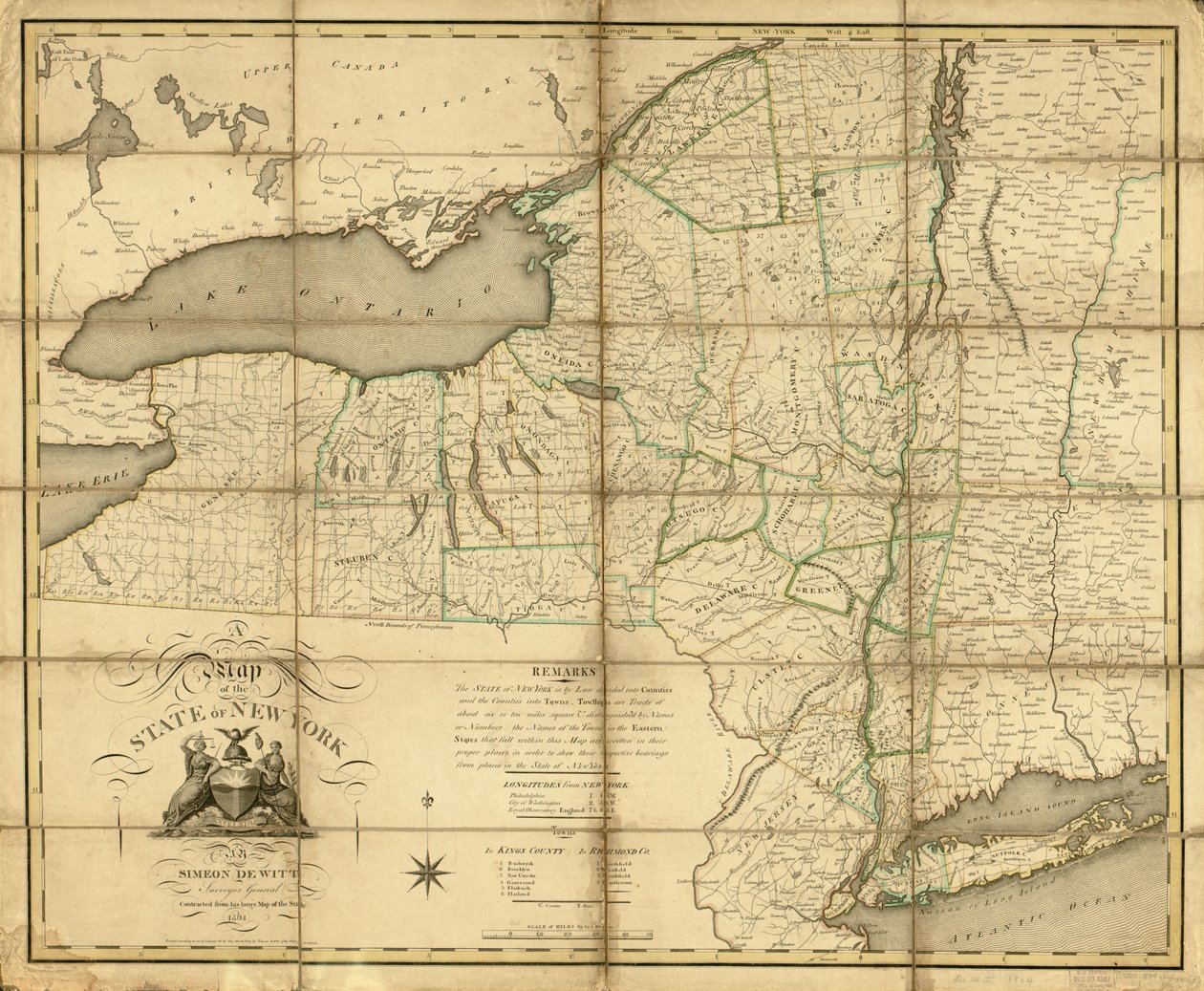 Mappa dello Stato di New York. LOC 74696138 da Simeon De Witt