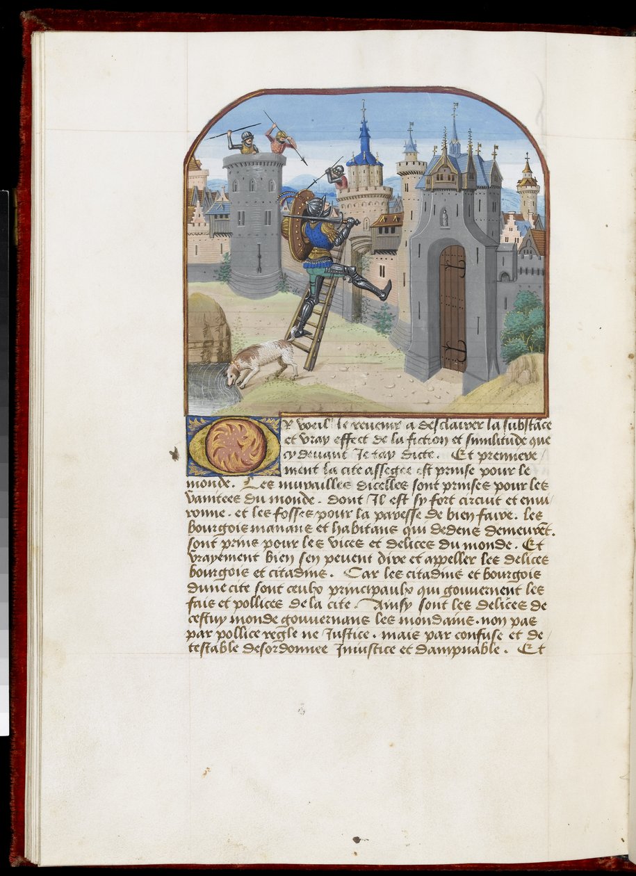 Soldato con scudo e spada che scala una scala, da Hesdin o Valenciennes, c.1465-68 da Simon Marmion
