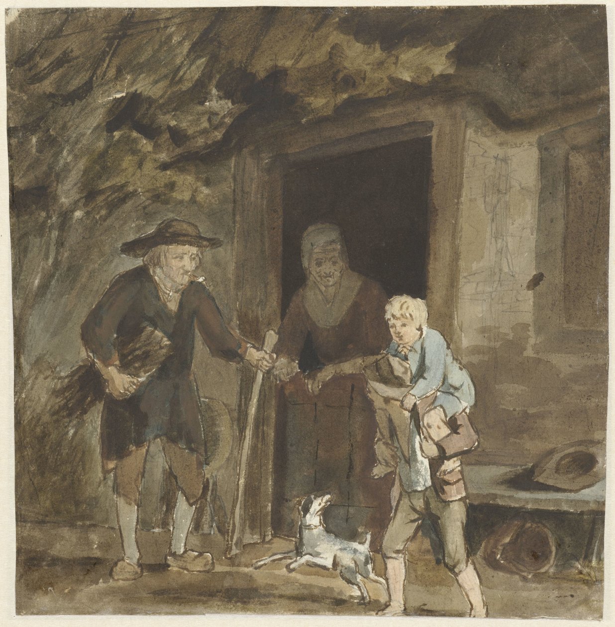 Famiglia di contadini alla porta della loro casa da Simon Andreas Krausz