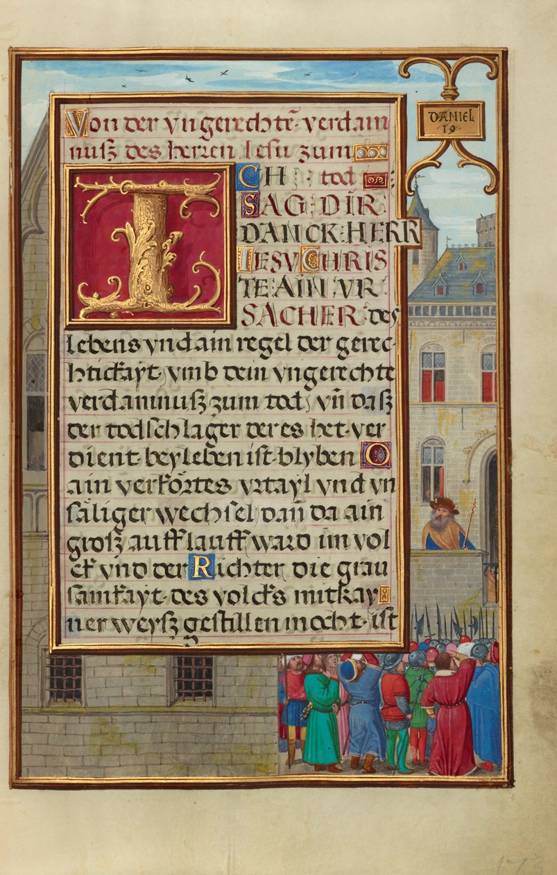 Rand mit dem Volk, das Daniel von Cyrus fordert da Simon Bening