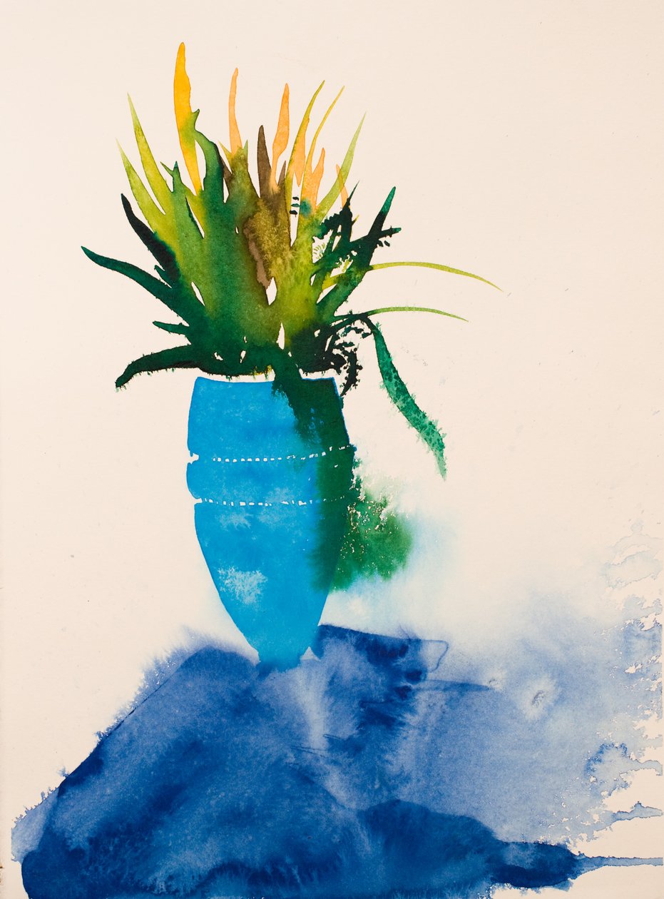 Vaso blu, 2016 (acquerello) da Simon Fletcher