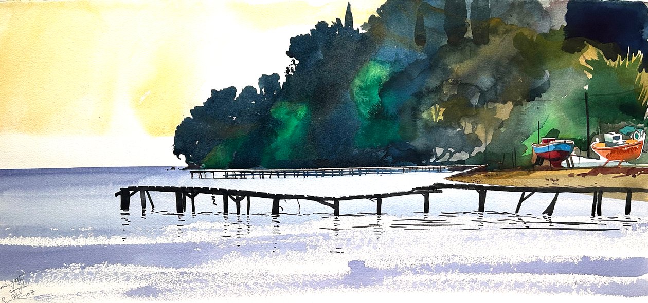 Pontili di Corfù, 2007 (acquerello) da Simon Fletcher