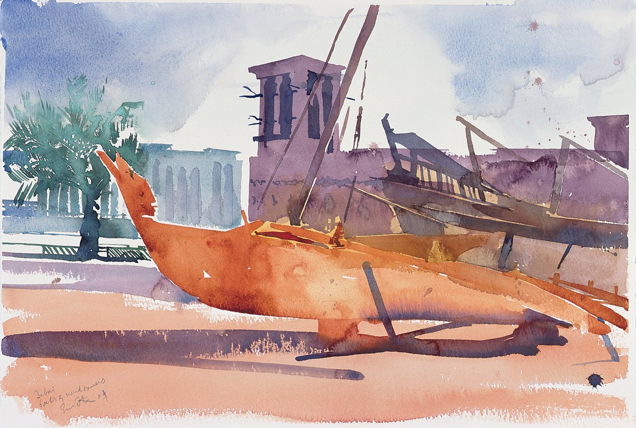 Dubai, Barche e torri del vento, 2004 (acquerello su carta) da Simon Fletcher
