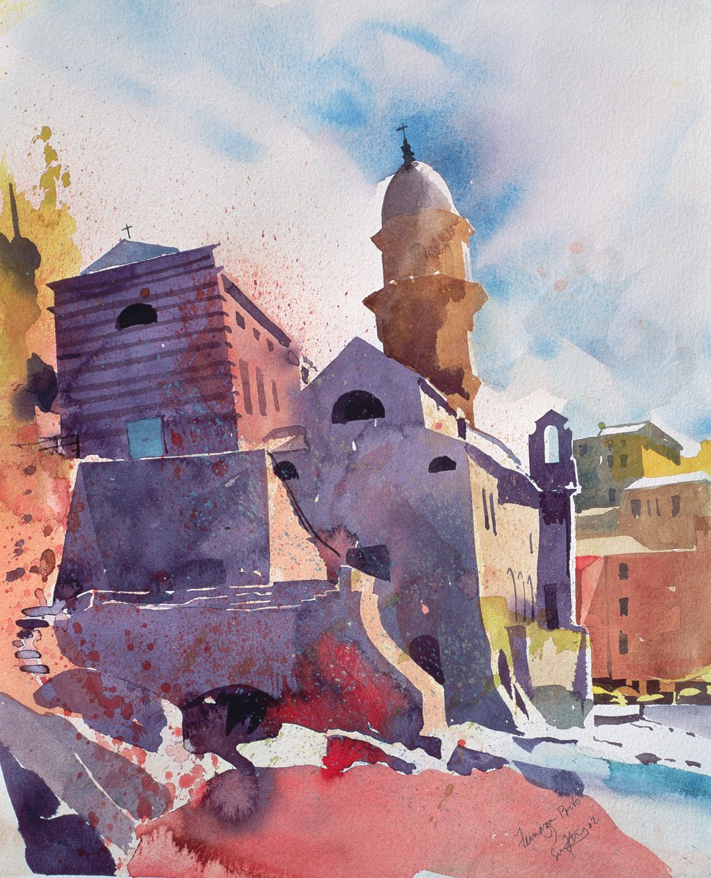 Fernazza, Porto, 2002 (watercolour on paper) da Simon Fletcher