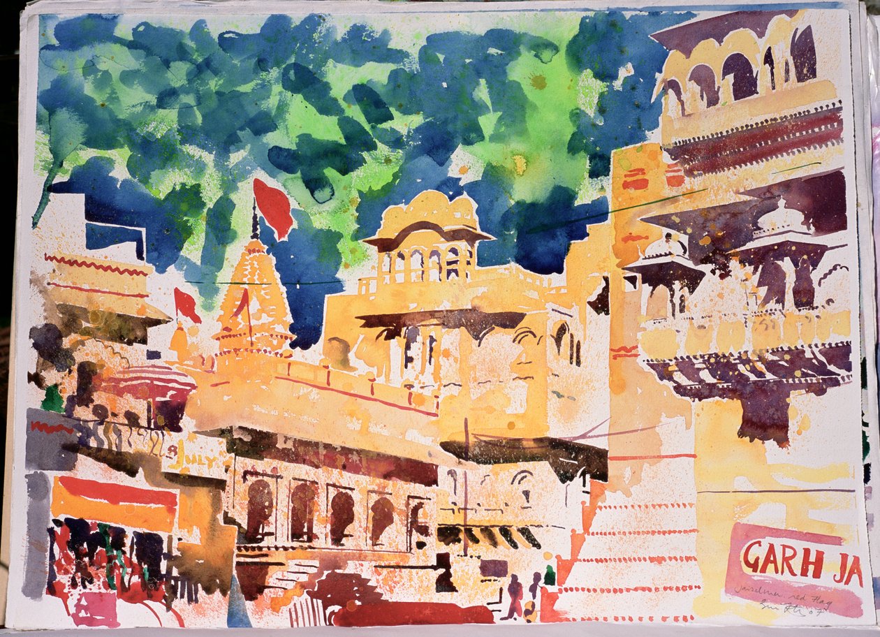 Bandiera rossa di Jaiselmer, 2007 (acquerello su carta) da Simon Fletcher