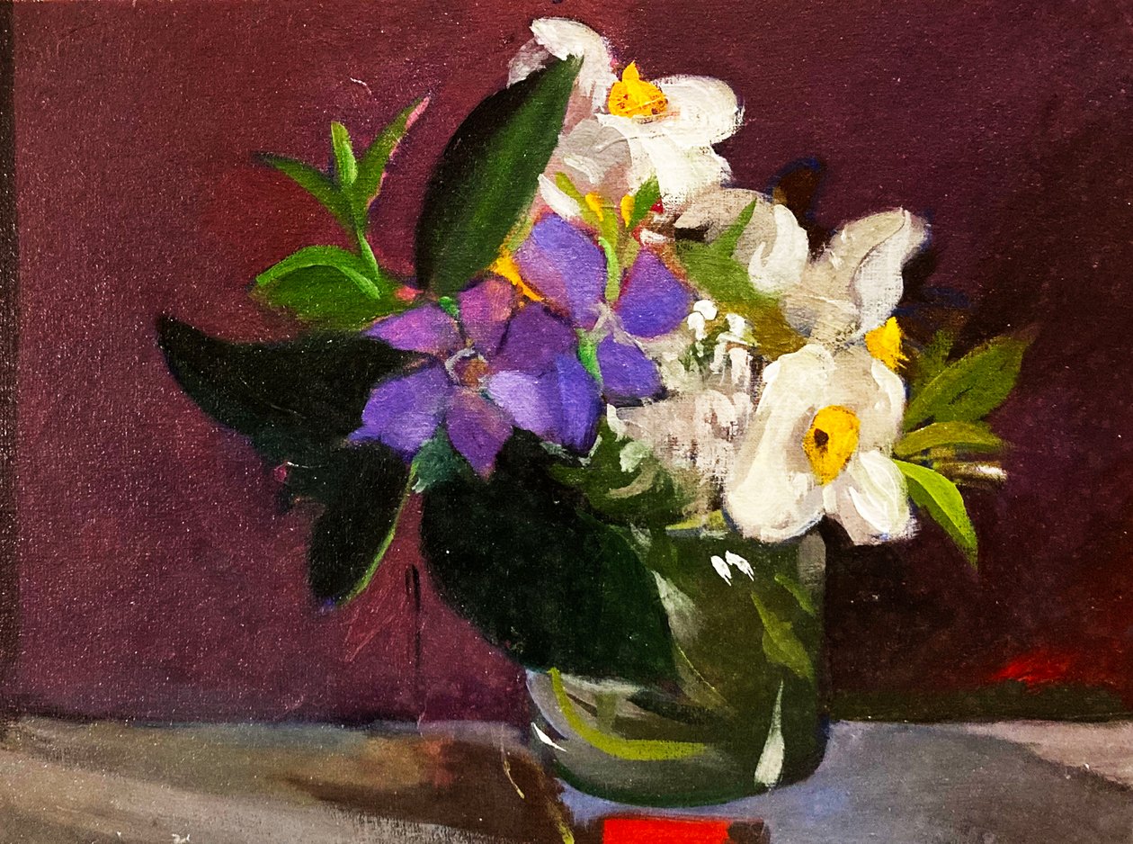 I fiori di Julie (olio su tela su tavola) da Simon Fletcher