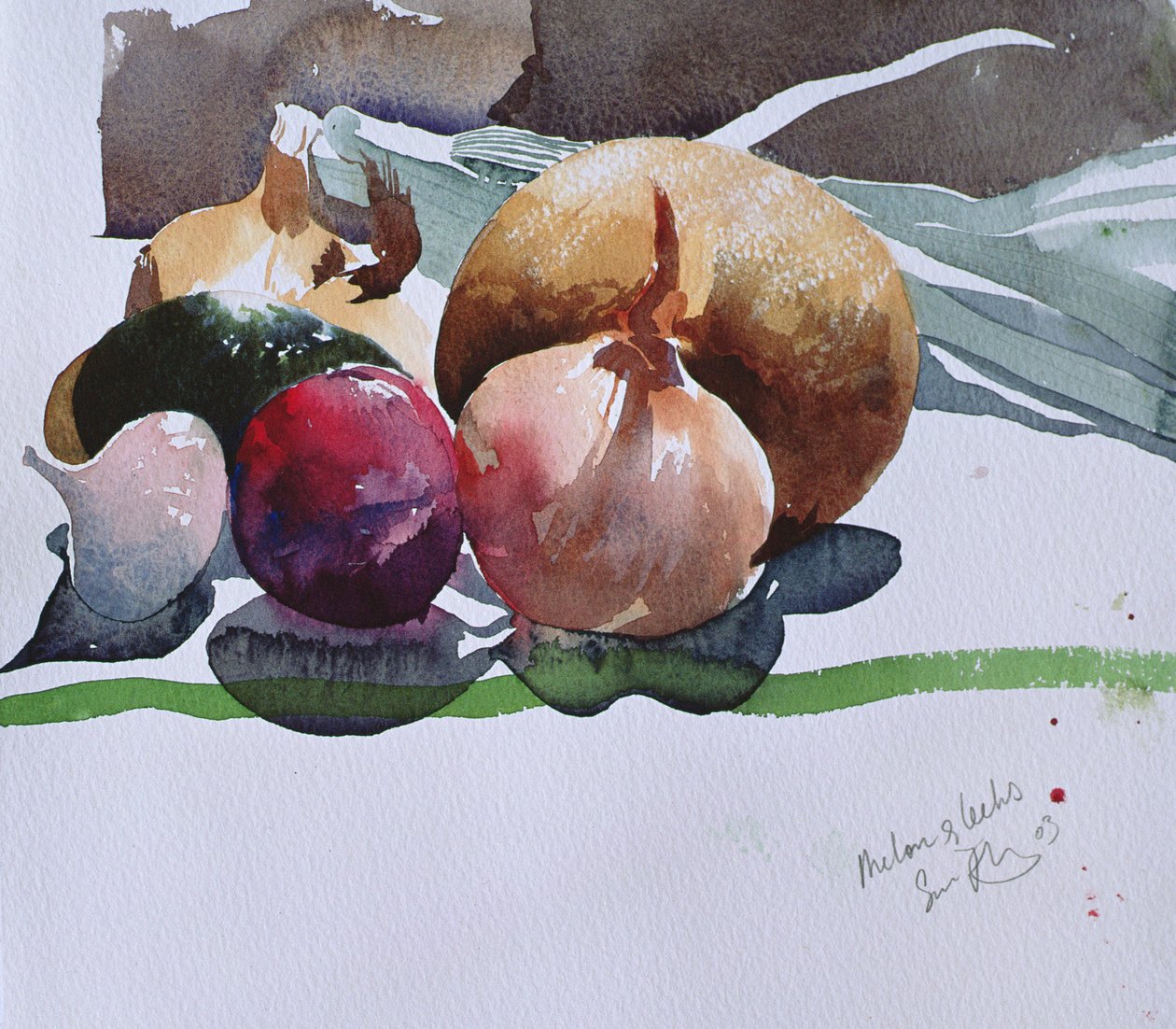 Melone e porri, 2003 (acquerello) da Simon Fletcher