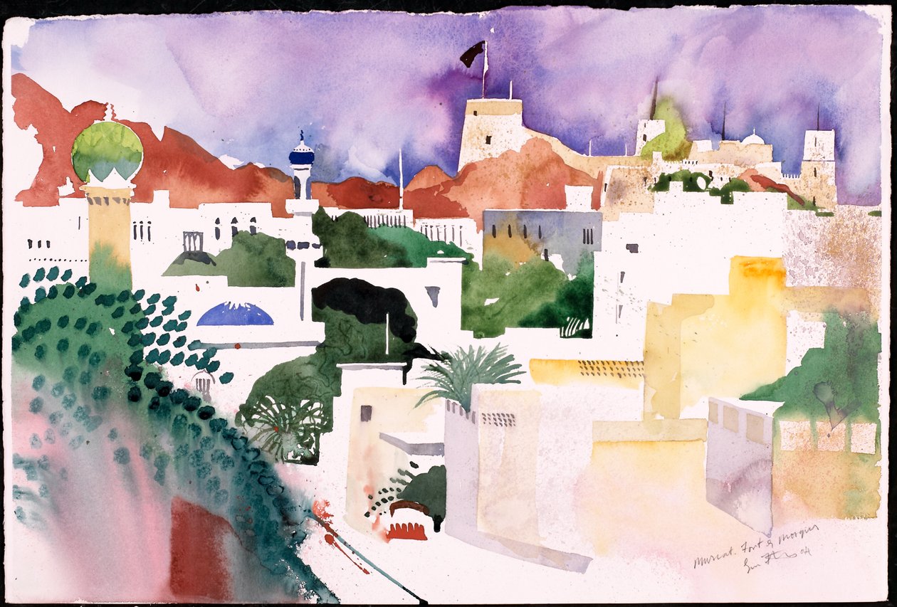 Forte di Muscat e moschee (acquerello su carta) da Simon Fletcher