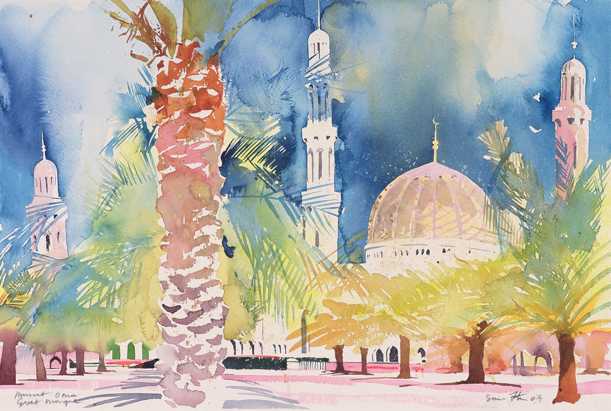 Muscat, Grande Moschea, 2004 (acquerello su carta) da Simon Fletcher