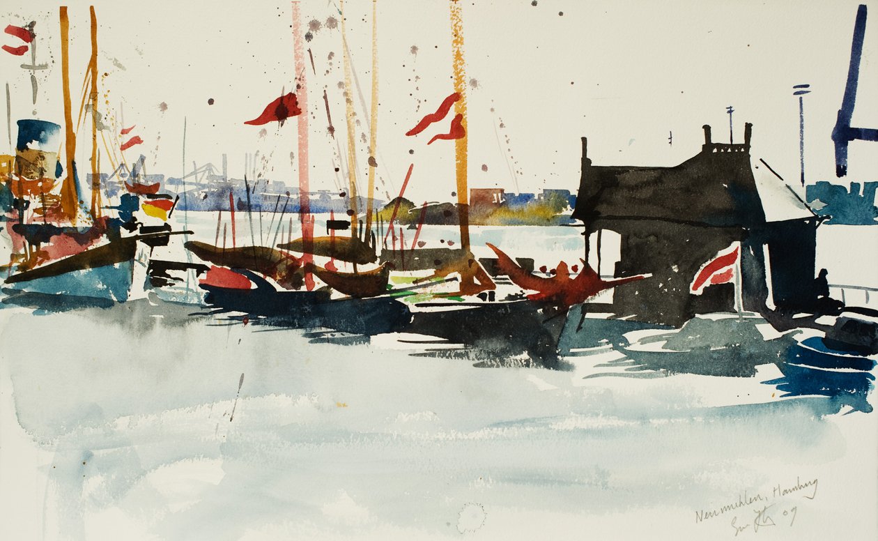 Neumuhlen, Amburgo, 2009 (acquerello) da Simon Fletcher