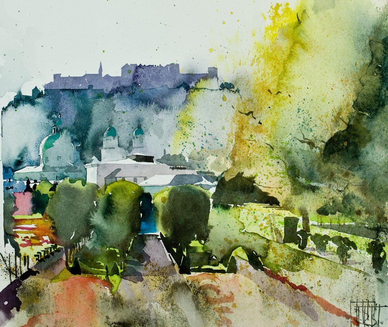 Salisburgo dai giardini Mirabell, 2008 (acquerello) da Simon Fletcher