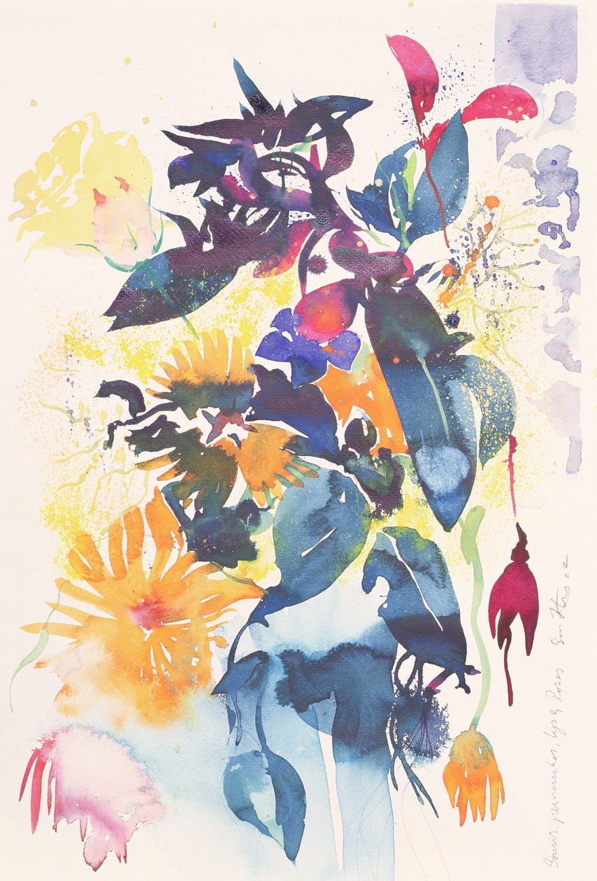 Calendule, pervinca, giglio, rosa, 2002 (acquerello) da Simon Fletcher