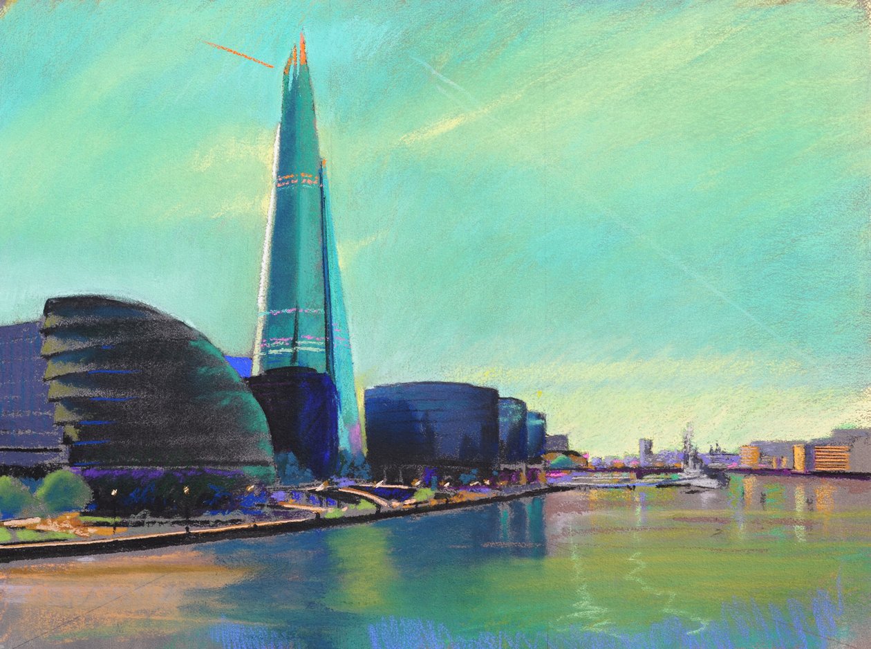 Lo Shard dal Tower Bridge, 2015 (pastello) da Simon Fletcher