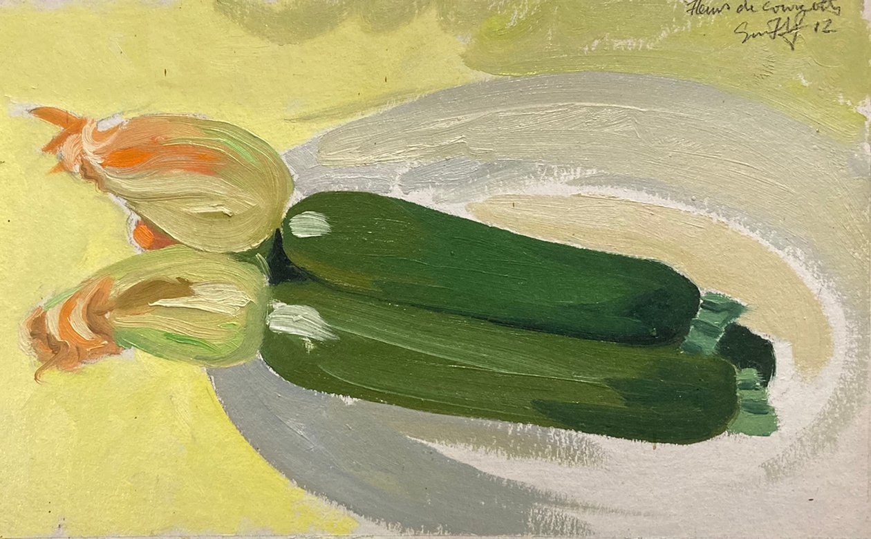 Due zucchine (olio su tavola) da Simon Fletcher