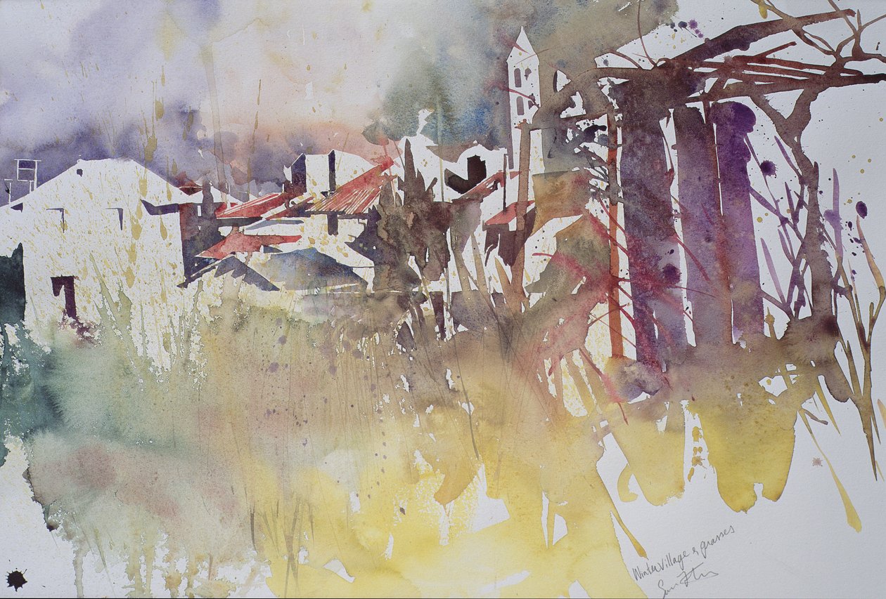 Villaggio invernale ed erbe, Francia, 2008 (acquerello) da Simon Fletcher
