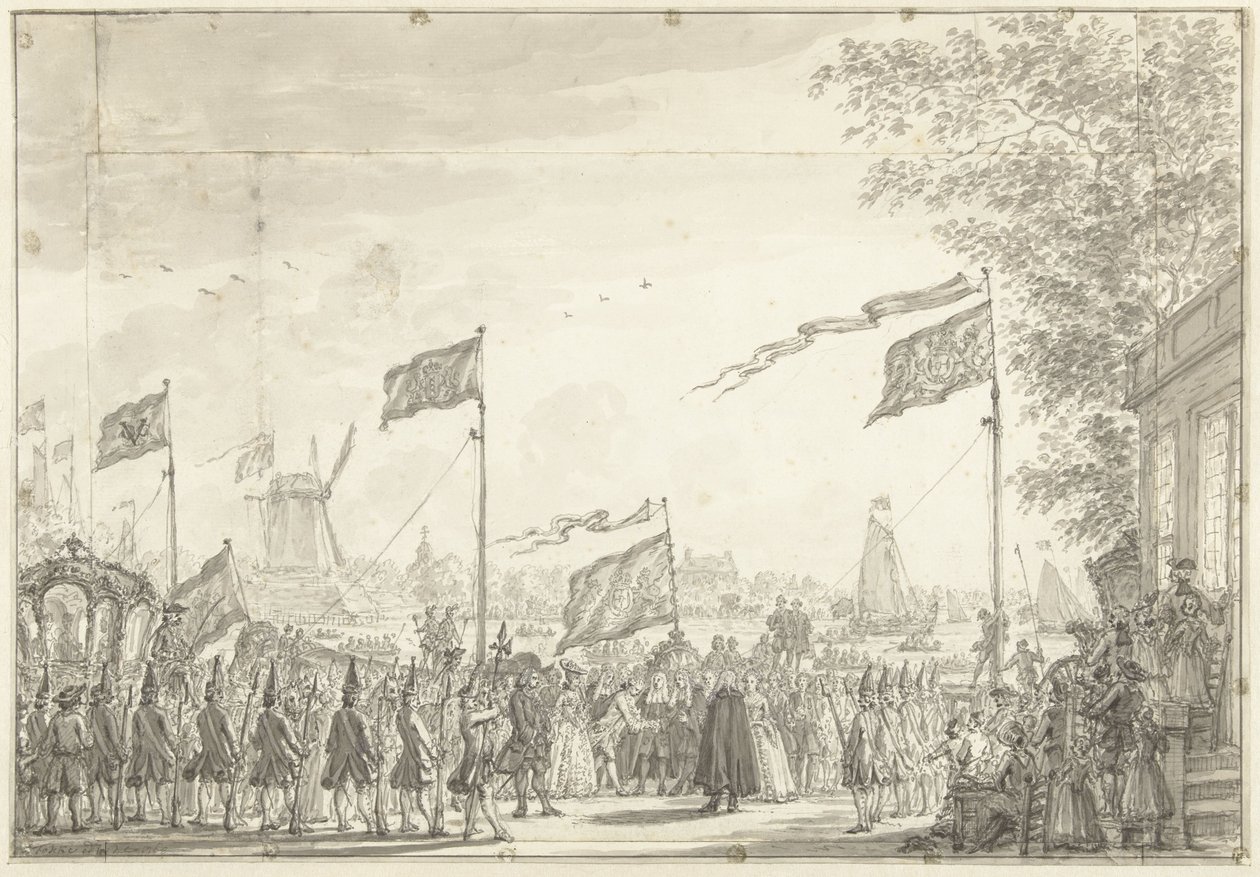 Addio di Guglielmo V e consorte alla Buitenamstel, 1768 da Simon Fokke