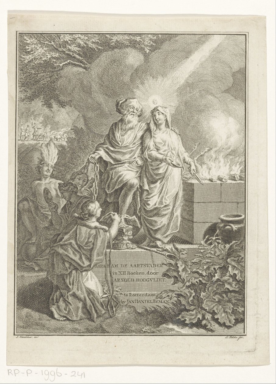 Pagina del titolo allegorica con il patriarca Abramo e la Verità da Simon Fokke