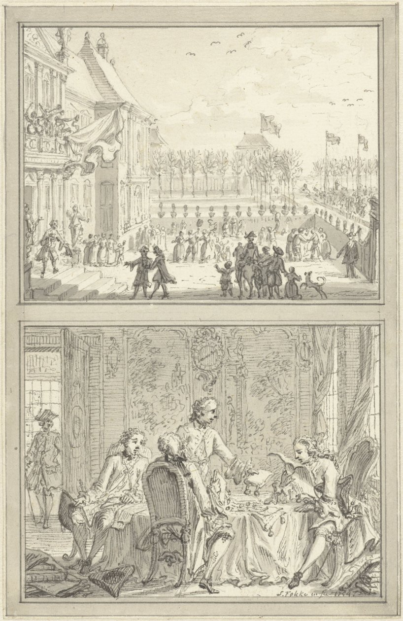 Palazzo Honselaarsdijk cambia proprietario / Vendita delle signorie prussiane ad Anna di Hannover, 1754 da Simon Fokke