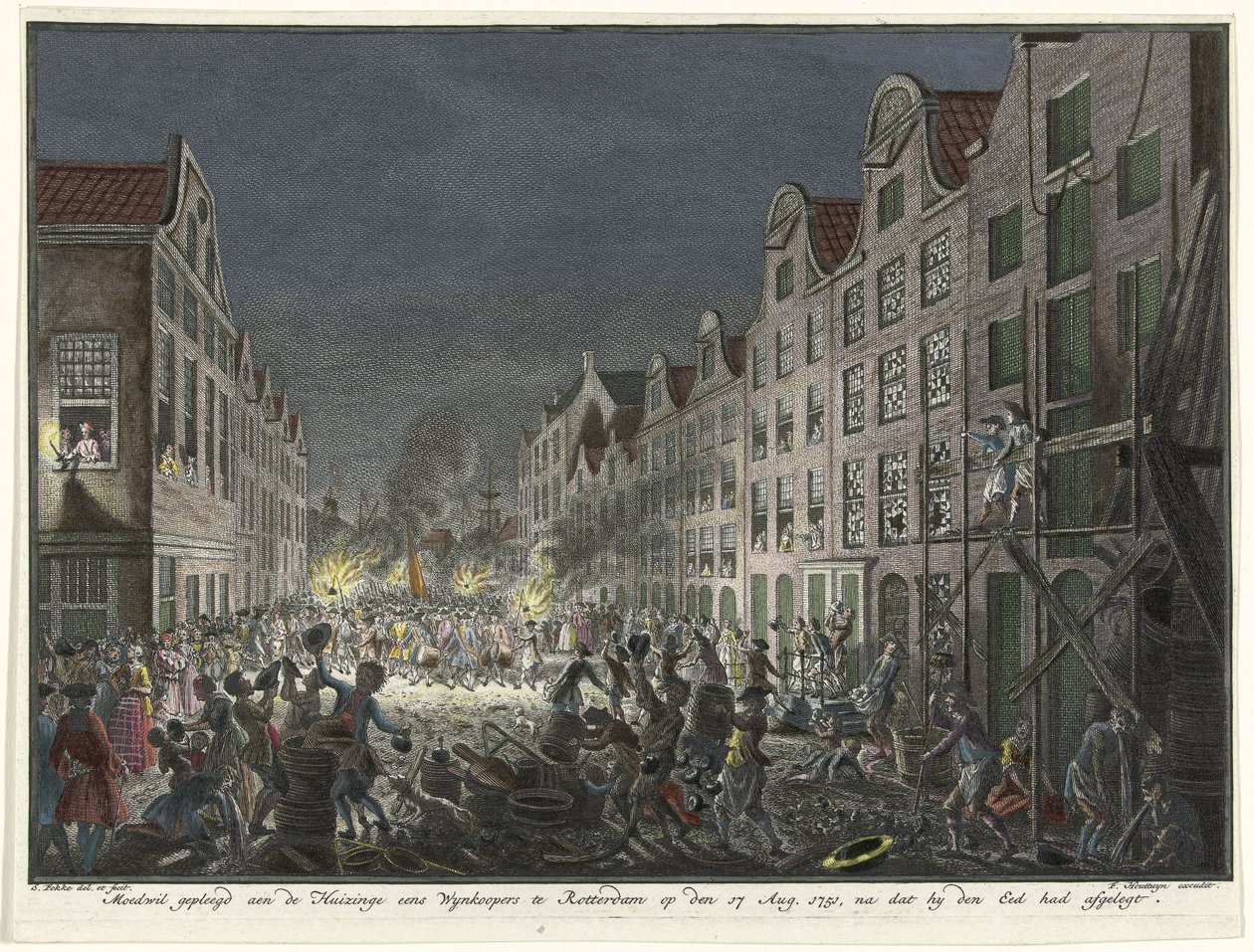 Saccheggio della casa di un commerciante di vino Gerrit Hagedooren a Rotterdam, 1751 da Simon Fokke