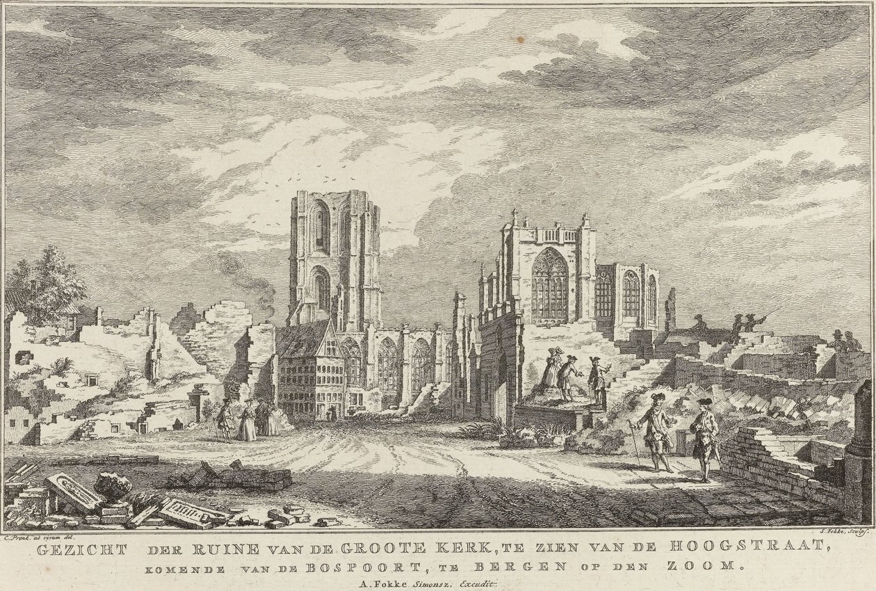 Rovina della Grande Chiesa di Bergen op Zoom, 1748 da Simon Fokke