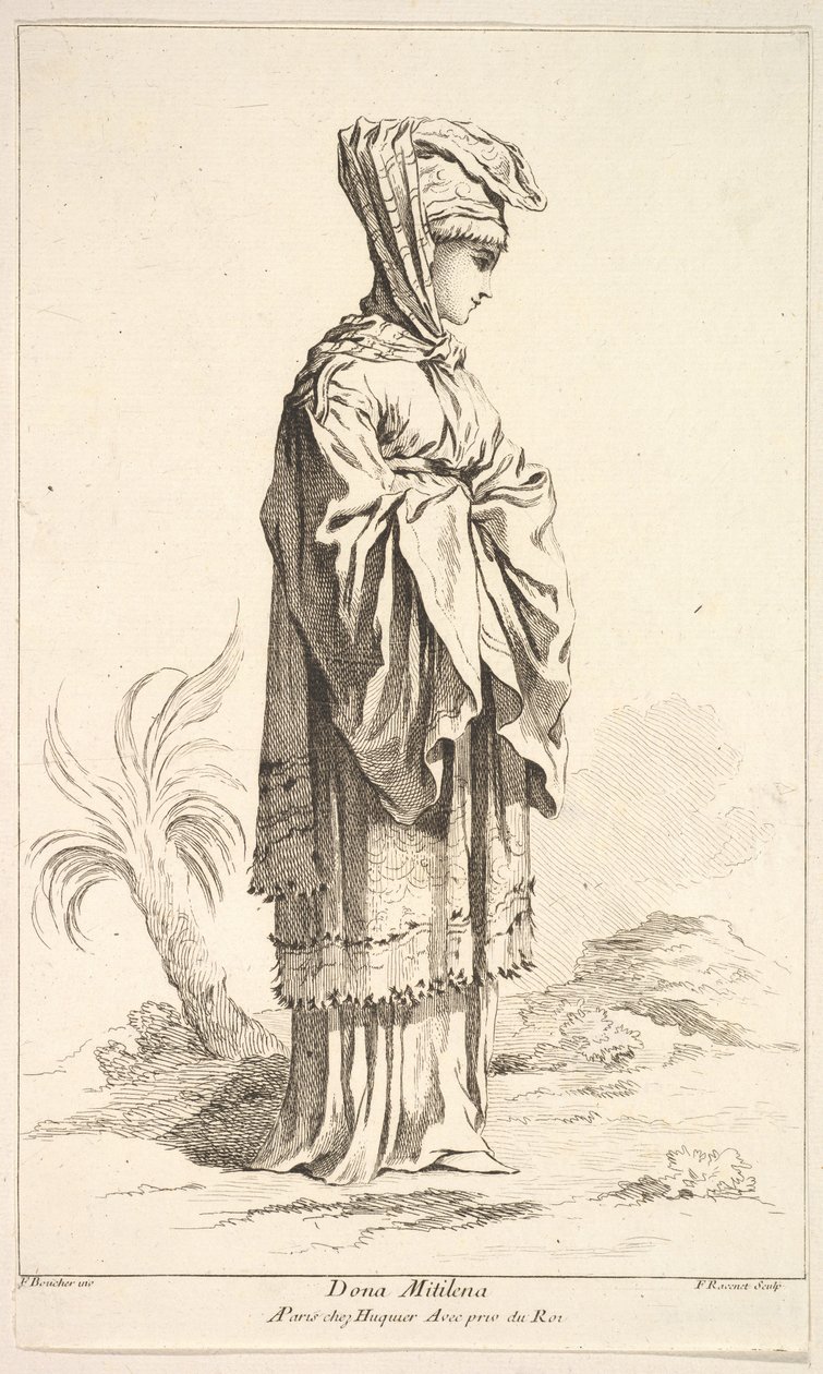 Dona Mitilena, da Recueil de diverses figures straniere Inventate da F. Bouche da Simon Francois Ravenet
