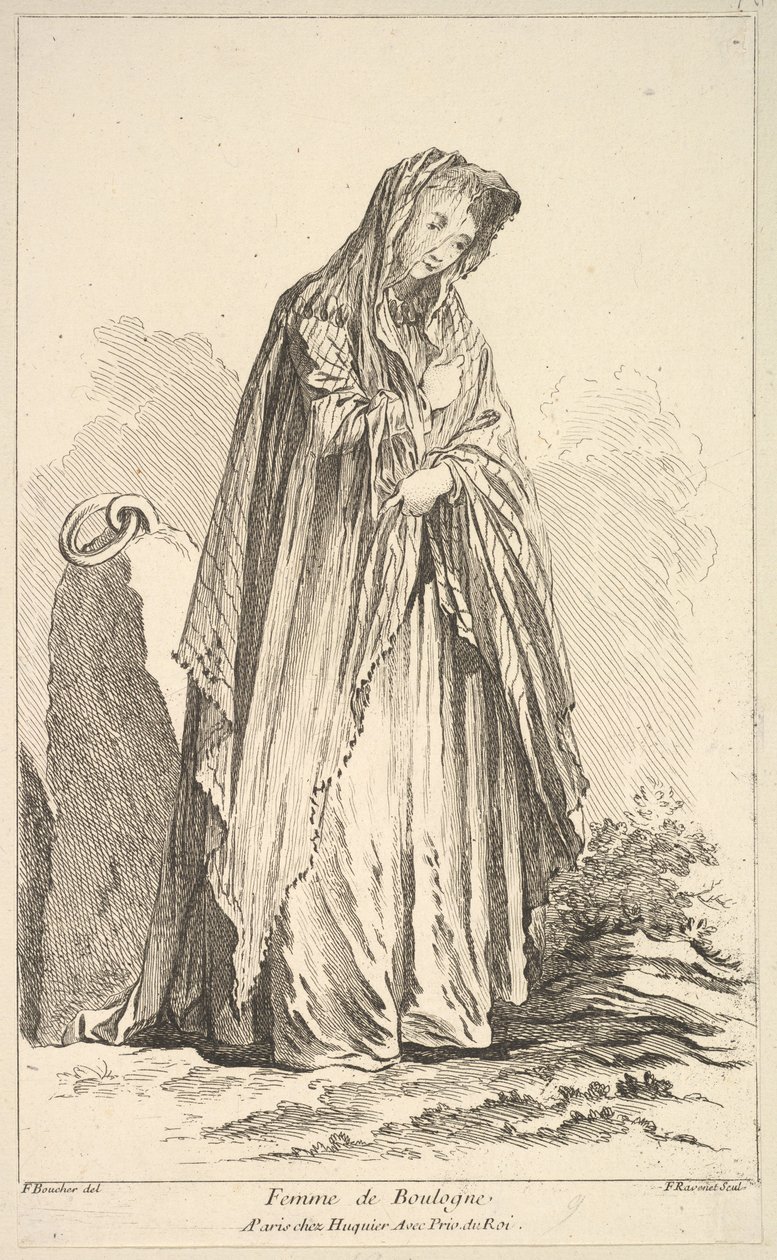 Donna di Boulogne, dal Recueil de diverses figures étrangeres Inventées par F. Bo... da Simon Francois Ravenet