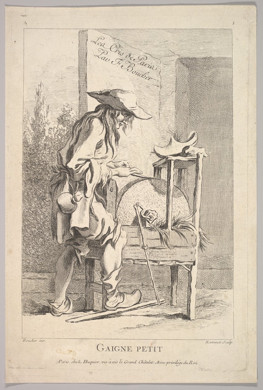 Frontespizio: Gaigne Petit, da Le Cris de Paris, Tavola 1, XVIII secolo da Simon Francois Ravenet